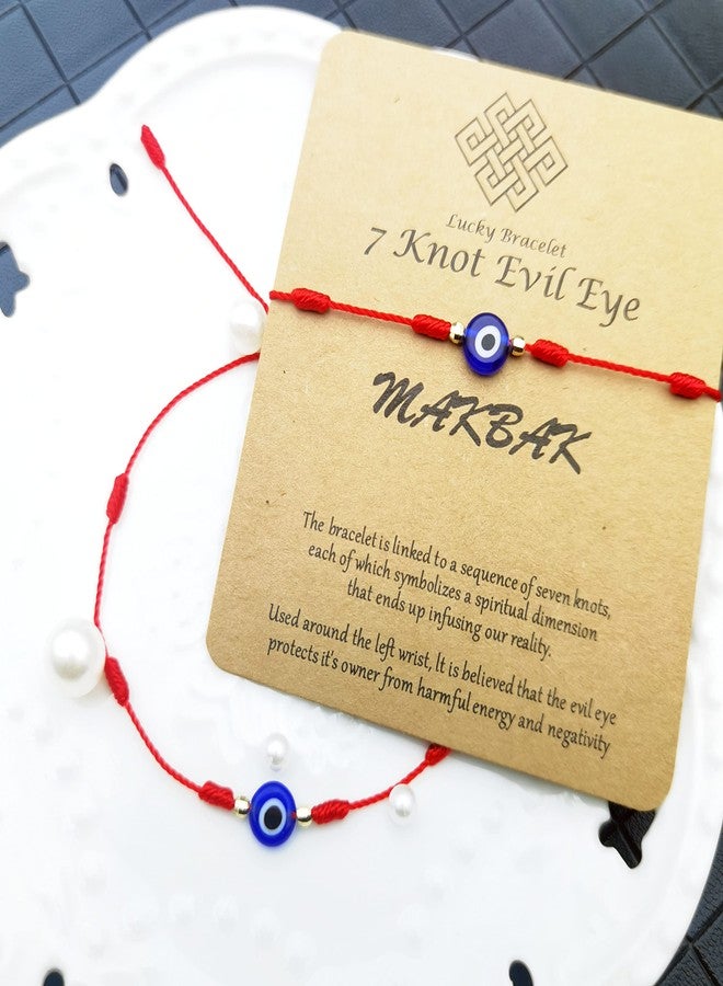 MAKBAK Evil Eye 7 Knot Lucky Bracelets for Women Men Adjustable Lucky Amulet Black Red String Bracelet for Protection Family Friends (Red, Bronze) - Image 2